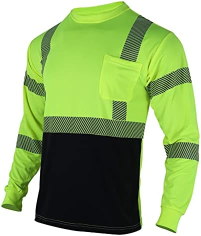 Защитни тениски VENDACE, Светлоотразителни, Повишена Видимост, На 3 Опаковки, Мъжки Ризи Hi Vis с Дълъг Ръкав за строителни Работи (Жълто, L)