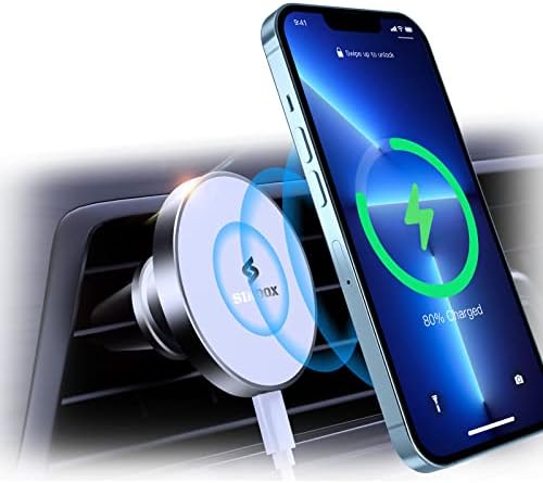 Магнитно Безжично зарядно за Кола за iPhone серия 14/13/12, Кола Вентилационно зарядно устройство от сплав SINDOX, с зарядно за