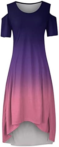 Секси дълга рокля Миди размер плюс наклон цвят с открити рамене и къс ръкав, ежедневна рокля за бременни, сарафан с високо ниско подолом