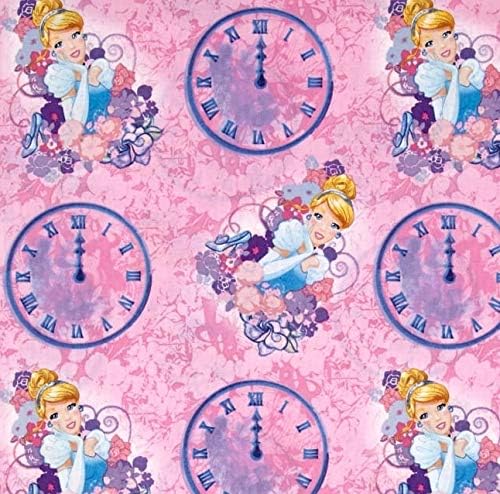 1/2 Ярд - Диснеевская принцеса Пепеляшка и часовници от розов памучен плат - Официално лицензирани (Отлични за капитониране, шиене,