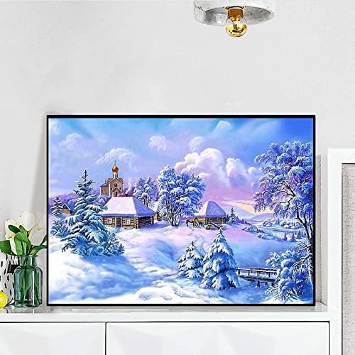 5D Диамантена Картина на Залеза Снежна Сцена на Номерата на Комплекти за Възрастни, Горски Вила през зимата Боя с Диамант Комплекти