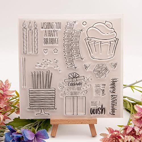Arbuya Честит рожден ден Торта Банер Загадай Желание Декоративни Прозрачни Печати за Изработка на Поздравителни картички и Scrapbooking със собствените си ръце