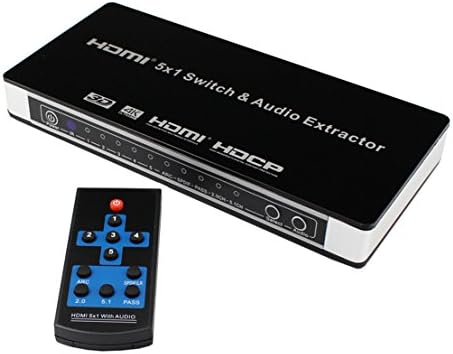 HDMI Матричен Превключвател, HDMI Превключвател 5x1 HDMI Аудио Екстрактор Преминете 4Kx2K 3D ARC Аудио EDID 7.1 CH/ADV/2CH 5 Портове