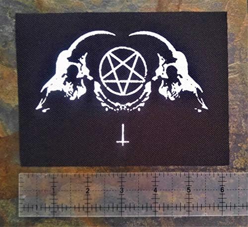 Нашивка с Козлиным черепа - Сатанински Кръст Левиатан, Пентаграм Бафомета Мендеса, Оккультный Готически знак на Луцифер, Глава на