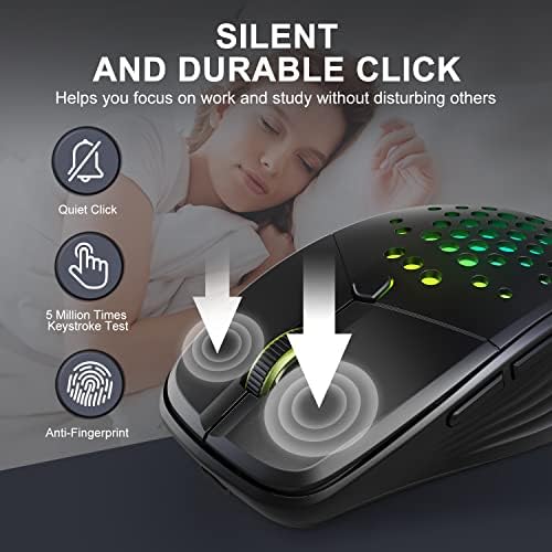 Безжична мишка за лаптоп, Акумулаторна светодиодна мишката UHURU 2,4 G, Малки Мишки с тихо щракване, 3 Регулируеми DPI, 6 бутона,