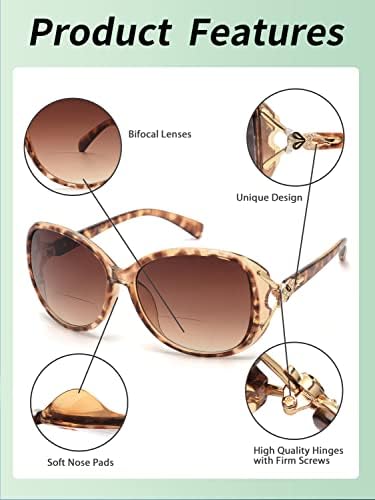 JM Класически Бифокални Очила за Четене, Дамски Очила с Защита от Uv, Улични Черепаховые и Черни + 1,5