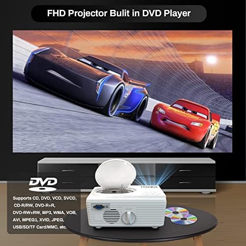 Проектор, Wi-Fi, Bluetooth, Вграден DVD-плейър, преносим DVD-проектор с подкрепата на MINLOVE 1080P, мини-видео проектор за кино