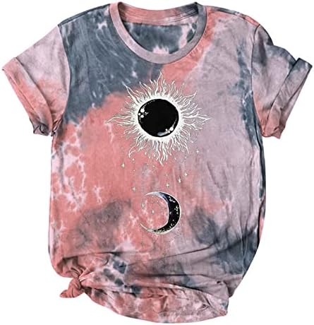 Тениски с изображението на Луната И Слънцето за Момичета, Къс Ръкав, през Цялата Силует, Подарък, Скъпа Забавен тай-Дай, Блузи,