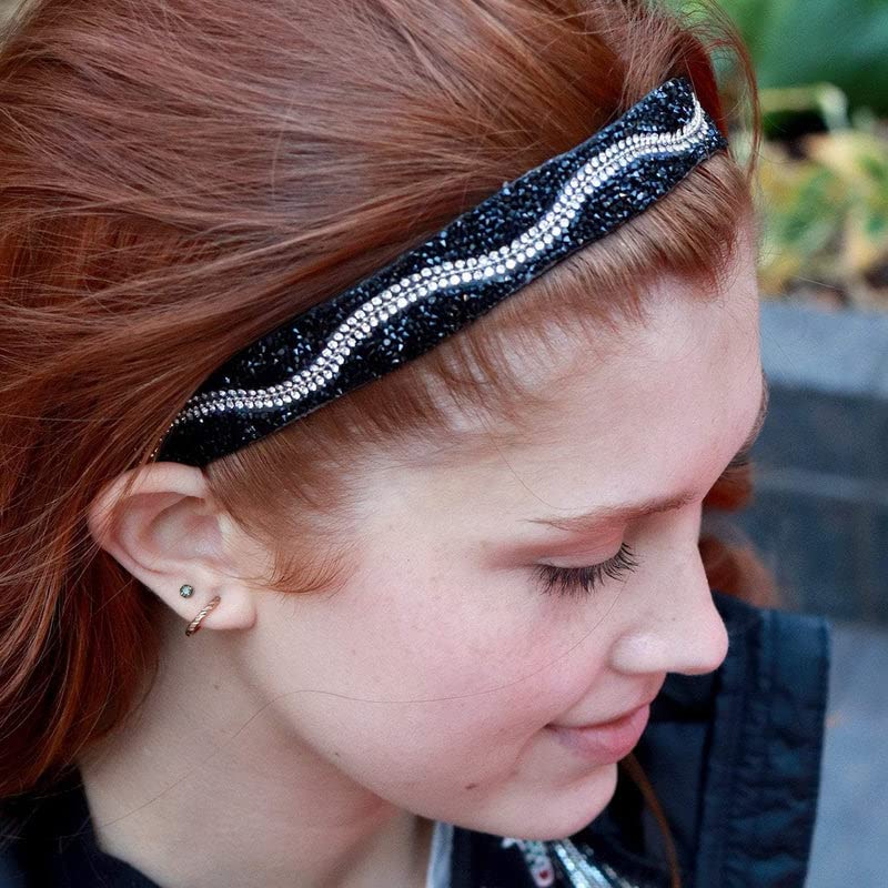 Дамски превръзка на главата за момичета с потни панделки - нескользящая лента за коса с кристали в кадифена подплата - със завъртане