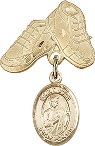Детски икона Jewels Мания за талисман на Св. Юда Таддеуса и игла за детски сапожек | Детски икона от 14-каратово злато с талисман