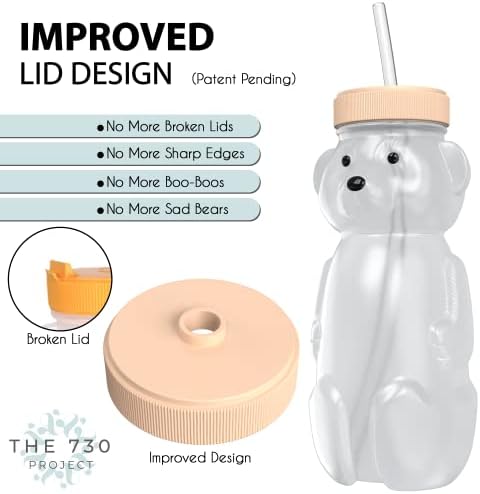 Слама чаша с медвежонком, 2 опаковки с капак за пътуване; слама чаша с медвежонком на 8 унции за бебета, подобрен дизайн на капака;
