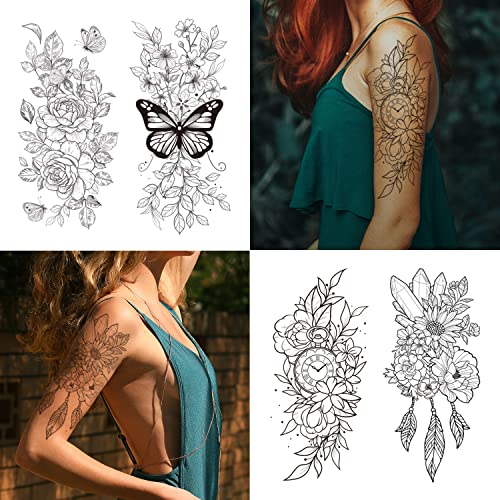 Временни Татуировки Cerlaza 45 Листа за жени, Фалшив Стикер с изображение на пеперуда и Цвете за украса на Тялото, Реалистични Полупостоянные