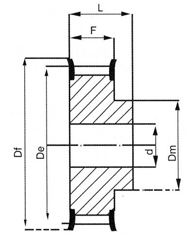 Ролка ГР Ametric 41L100 от стомана ANSI фланец, 41 Зъб, 0,5625 инча +/-1/16 Водещ на отвора (d), Външен диаметър 4,86 инча (De),