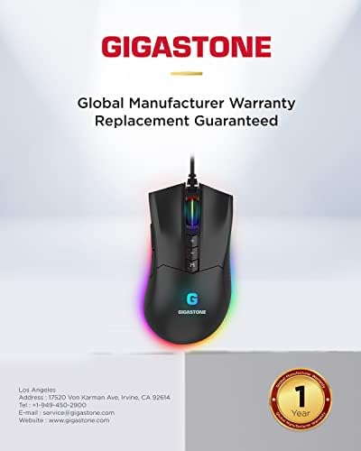 Детска мишката Gigastone с регулируема резолюция от 12 000 dpi, RGB подсветка, Оптичен сензор, 8 Програмируеми бутона, Детска мишката