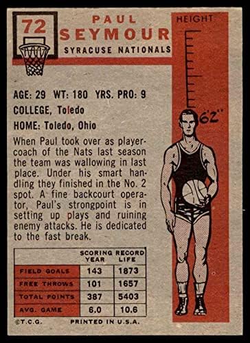 1957 най-Добрият играч № 72 Пол Сиймор Syracuse Нэшнлз-BSKB (Баскетболно карта) VG/EX Nationals-BSKB Толедо