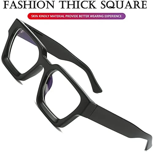 AIEYEZO Очила в Квадратни Дебелото Рамки за Жени, Мъжки Модни Сини Леки Очила, Модерен Шик за Компютърни очила (Черна)