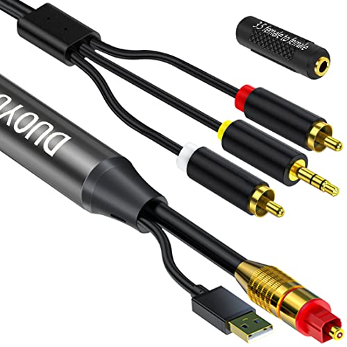 AUX аудио кабел от цифрови оптични към аналогов 3,5 мм, Адаптер от оптичен към 2 RCA, Универсален, цифров аудио конвертор, за ТЕЛЕВИЗИЯ/PS4/Xbox/DVD SPDIF/TOSLINK/Оптичен Порт за слуш