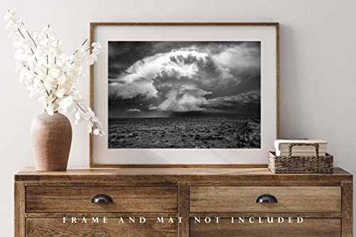 Принт снимка Буря (без рамка) Черно-бяло изображение Суперячейки, Гръмотевични бури над Высокогорными равнини Оклахома, Просия,