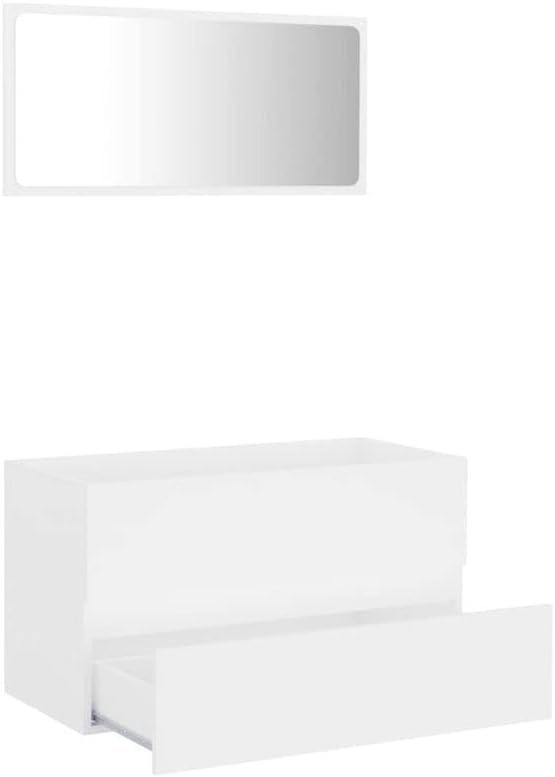 ДЕБЕЛ 35,4 X 15,2 X 17,7Шкаф за баня, комплект огледала за баня, Шкаф с чекмеджета Черно-бели мебели за баня (Цвят: бял)