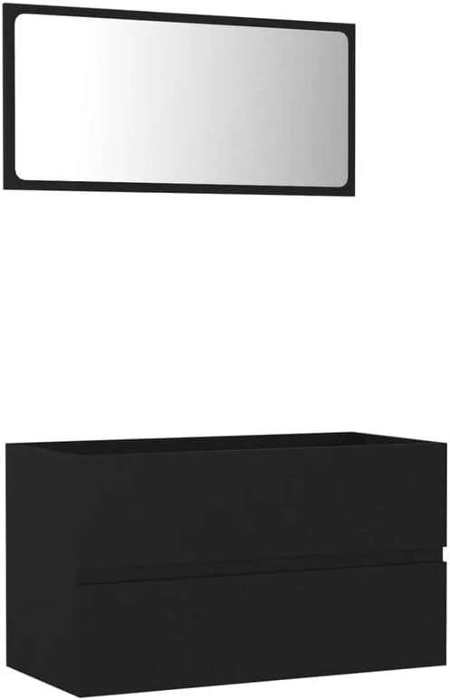 ДЕБЕЛ шкаф за баня 35,4 X 15,2 X 17,7 и набор от огледала за баня, Шкаф с чекмеджета Черно-бели мебели за баня (Цвят: черен)