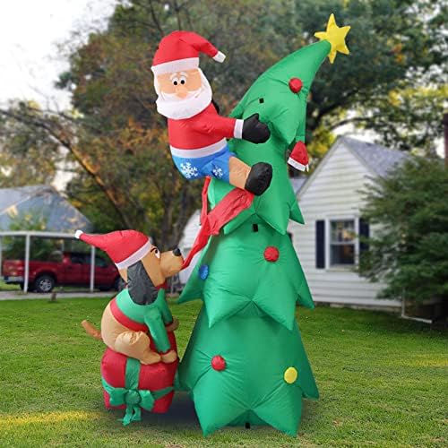 7-Крак Надуваем Дядо Коледа, Взбирающийся на Дърво, Външна Поляна с Бели Лампички, Надуваеми Коледна Украса