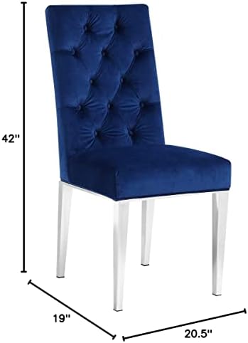 Meridian Furniture Juno Collection Модерен Кът за стол от кадифе с луксозни Дълбока тапицерия и полирани хромирани метални крака, Комплект от 2, 19 W x 25 G x 36,5В, Тъмно синьо