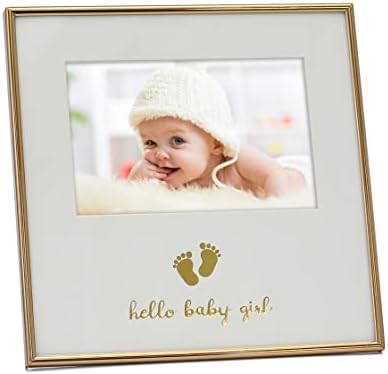 Метална рамка за снимки MIMOSA MOMENTS за новородени момичета 8 x 8 Златен цвят с Рамка за пръстови отпечатъци дете от златно фолио,