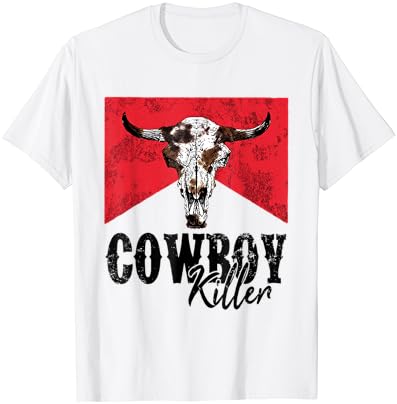 Западна Овчарка Реколта Пробивающая Тениска Cowboy Убийци С Бичи Череп
