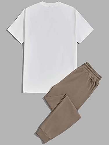 OSHHO Комплект дрехи от две части за мъже Топ с надпис и джоггеры за джогинг (Цвят: многоцветен, Размер: малък)