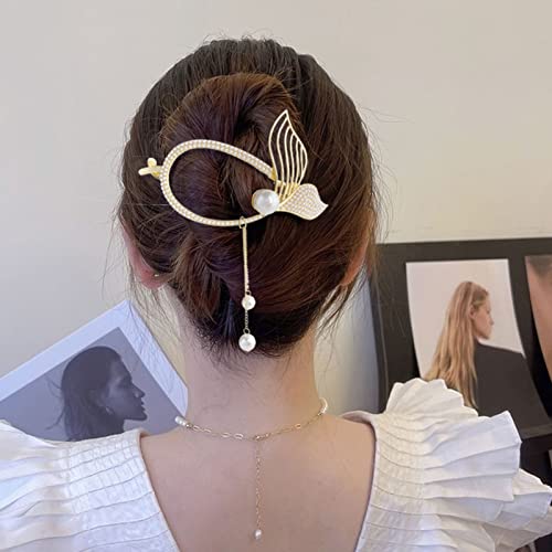 2 бр., овални фиби за коса с диаманти, висулка във формата на рибено опашката, перлена карта, модни аксесоари за прически за жени
