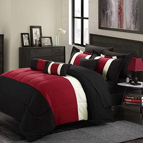 Комплект спално бельо Empire Home от 8 теми с голям Червено-Черно Одеало и Чаршаф (Queen Size)