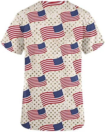 Отгоре с V Образно Деколте За Момичета Къс Ръкав Американски Флаг Звезда Сърцето на Графичен Офис Търкане Униформи Топ Тениска за