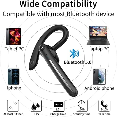 Bluetooth слушалка Morebili, Безжични слушалки Бизнес слушалки V5.0 Слушалки свободни ръце с вграден микрофон за управление /бизнес / офис, съвместими с iPhone и Android (F980-Черен)