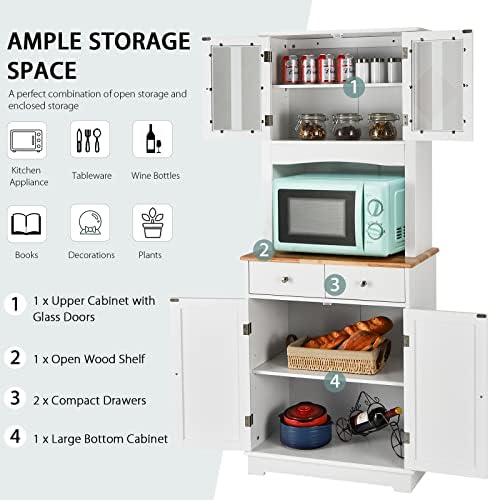 Кухненски шкаф-складово помещение GLOBALWAY, Отделно Стои Голям шкаф за съхранение с клетка и 2 чекмеджета, Конструкция, регулируеми
