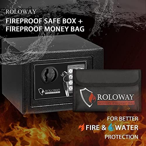 ROLOWAY Steel Small Money Safe Box Black с Огнеупорным Паричен чанта за пари и Огнеупорными парични торби (2 опаковки)