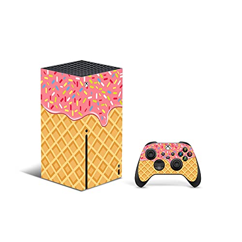 ZOOMHITSKINS, съвместими с кожата Xbox Series X, Калъф за кожата Series X, Вафельное сладолед, Оранжево, Розово, сладък Десерт,