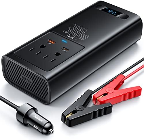 Автомобилен Инвертор Baseus 300 W dc 12 v на 110 v ac инвертор с чиста синусна вълна за пътуване, автомобил къмпинг, зарядно за Кола с един порт за бързо зареждане USB A 30 W + USB C 30 W P