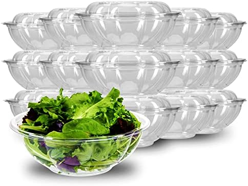 Контейнер за салата, 50 опаковки за обяд - 24 грама Прозрачни пластмасови мисок - Кръгли еднократна салата с капаци - Херметически