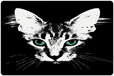 Foldout Подложка за котки и за храна и вода, Цифрова Портрет Мутного Коте на Тъмен фон, Образът на Чаровния Любимец, Правоъгълен
