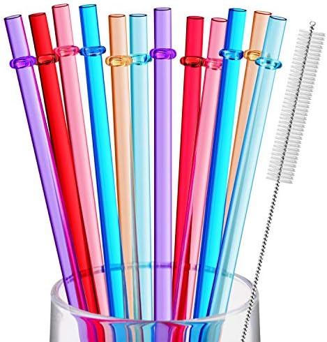12 Парчета от 11-Инчови Еднократна пластмасови соломинок за високи чаши и чаши, 6 цвята на Дъгата, които не съдържат Бисфенол А,