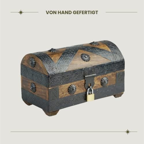 Бриннберг - Кутия за съхранение на пиратски Сандък със съкровища - Pirat S 7,9x4,3x4,3 - Здрав Дървени Сандъка със съкровището с