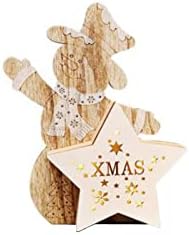 XIOS 2022 Коледни Светещи Дървени Орнаменти във формата на петолъчна Звезда, Украшения във формата на Коледа Снежен човек, Украса