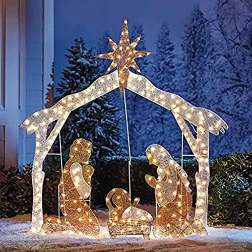 Коледна украса-свети открит Коледен рождество сцени Коледа Светото Семейство рождество сцени, определени с 60 led светлини, коледни