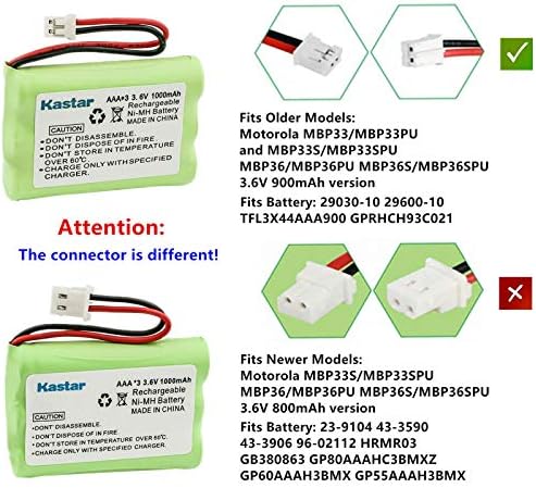 Kastar 1-Pack Ni-MH батерия 3,6 За 1000 ма за подмяна на цифрови бебефони и радионяни Motorola MBP43PU, MBP43S, MBP43S-2, MBP43S-3,