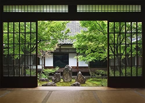 Плат BELECO 5x3 фута, Фоайе в Японски Стил, на Фона на Празна Стая, Пролетна Градина, Вътрешен Двор, Японски Храм, Зелена Природа,