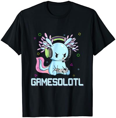 Тениска Gamesolotl Сладко Axolotl Video Gamer Kawaii Аниме За Момчета и Момичета
