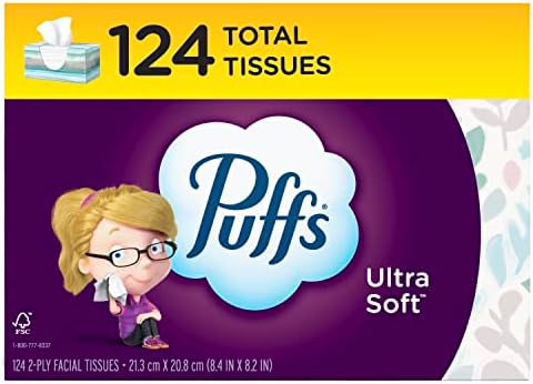 Кърпички за лице Puffs Ultra Soft Без Лосион, 1 Семейна кутия, 124 Кърпички В кутия